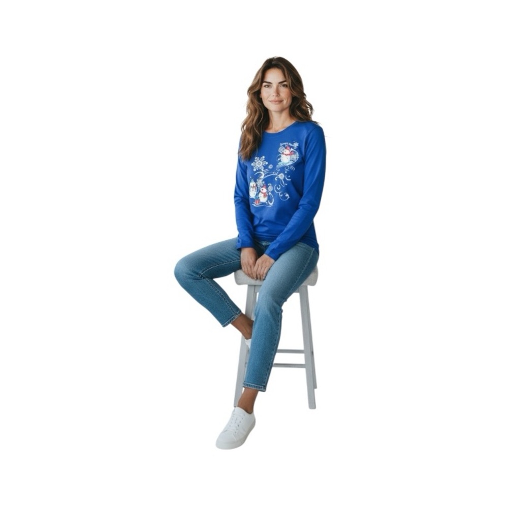 Holiday Time Royal Blue Snowman Long Sleeve Tee - Picture 8 of 12